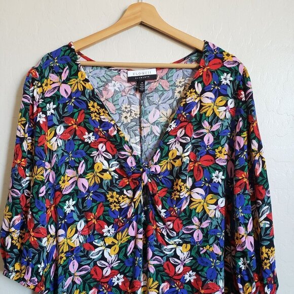 Eloquii Knot Front V-Neck Floral Flounce Dress Island Garland Sz Women's 20 Plus - Picture 3 of 10